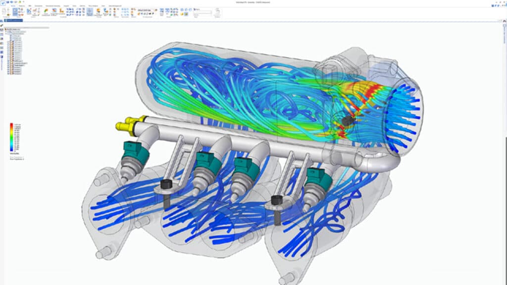 Solid Edge FloEFD ile emme manifoldunda akış çizgileri ve hız dağılımı analizi